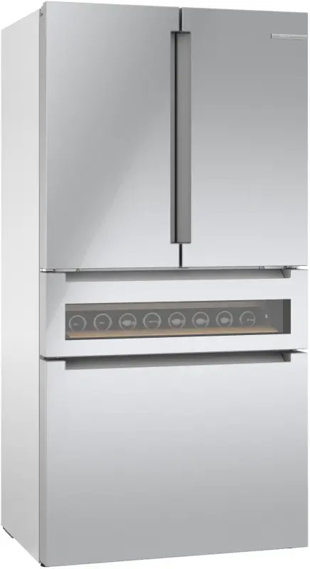 800 Series French Door Bottom Mount Refrigerator, Glass door 36'' Brushed steel