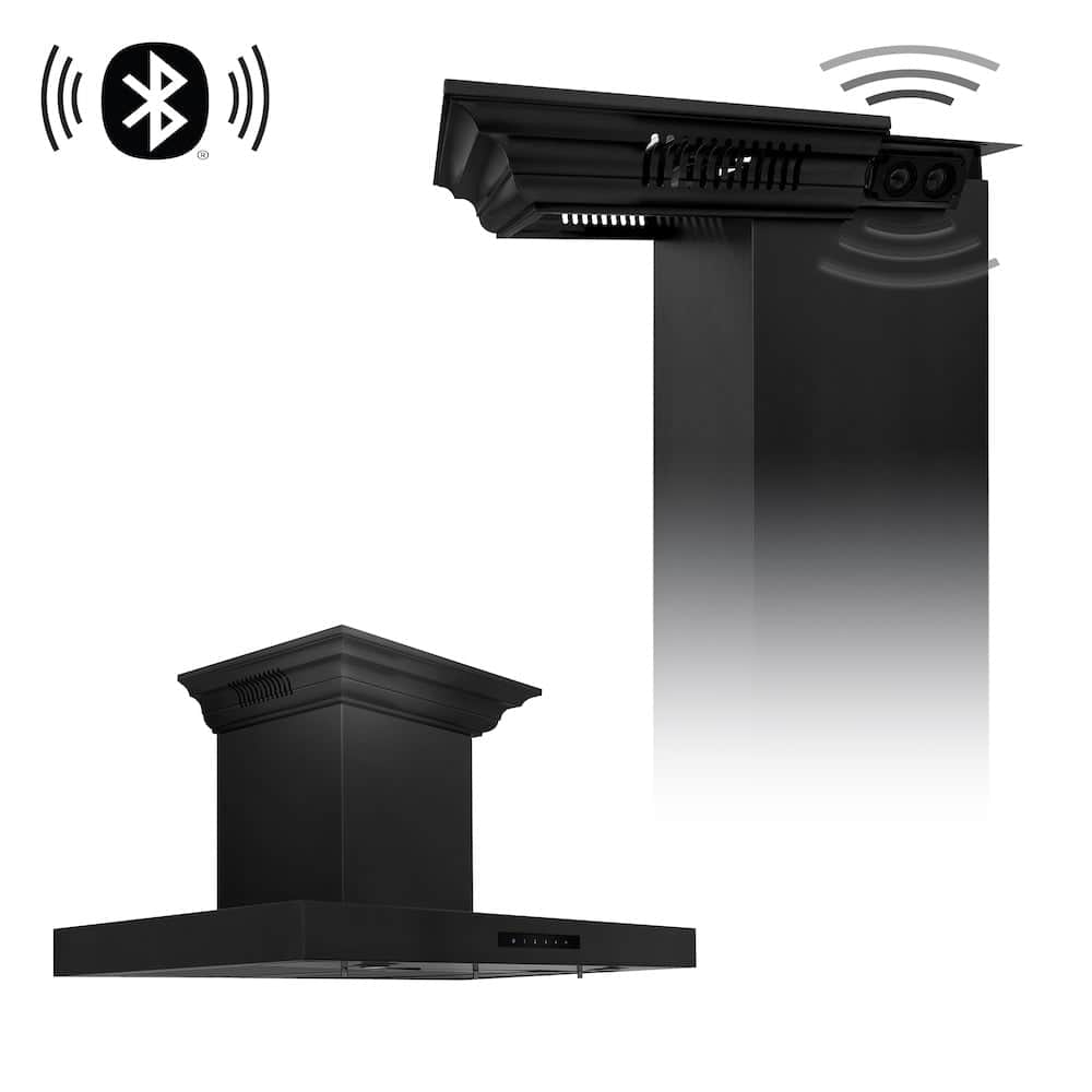 36 In. Crownsound™ Ducted Vent Wall Mount Range Hood In Black Stainless Steel With Built-in Bluetooth Speakers