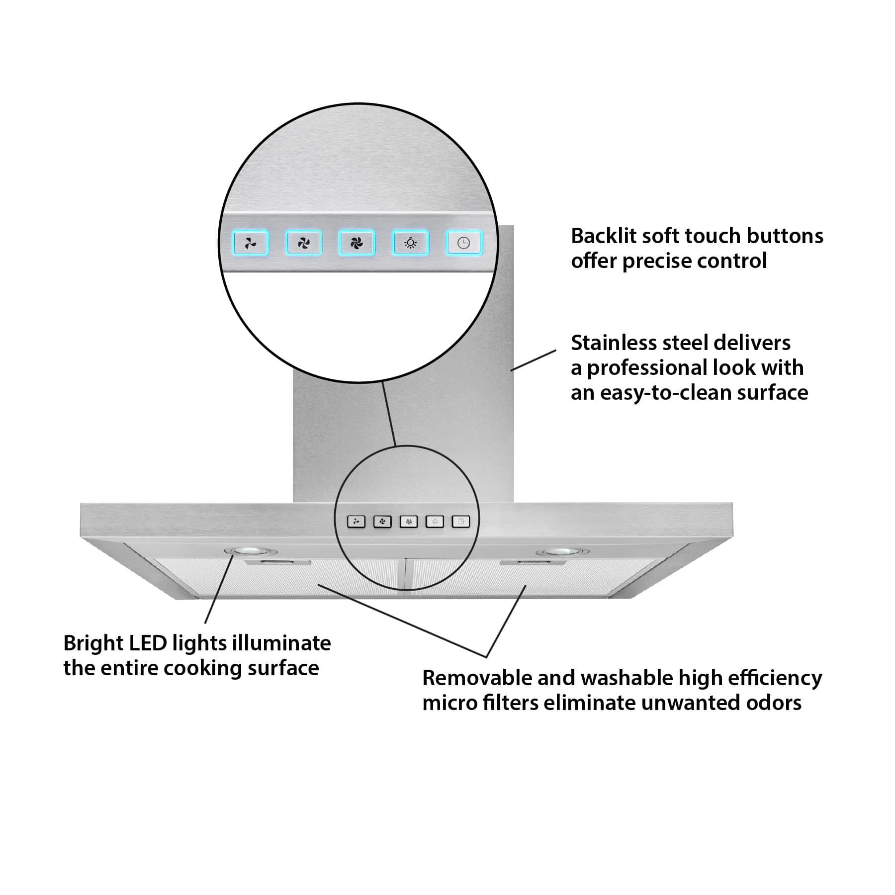 30-Inch Convertible Wall-Mount T-Style Chimney Range Hood, 450 Max CFM