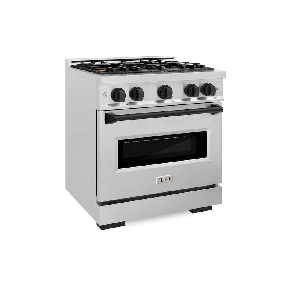 Autograph Edition 30 In. 4.2 Cu. Ft. Classic Dual Fuel Range With 4 Burner Gas Cooktop And Electric Convection Oven In Satin Stainless Steel With Matte Black Accents