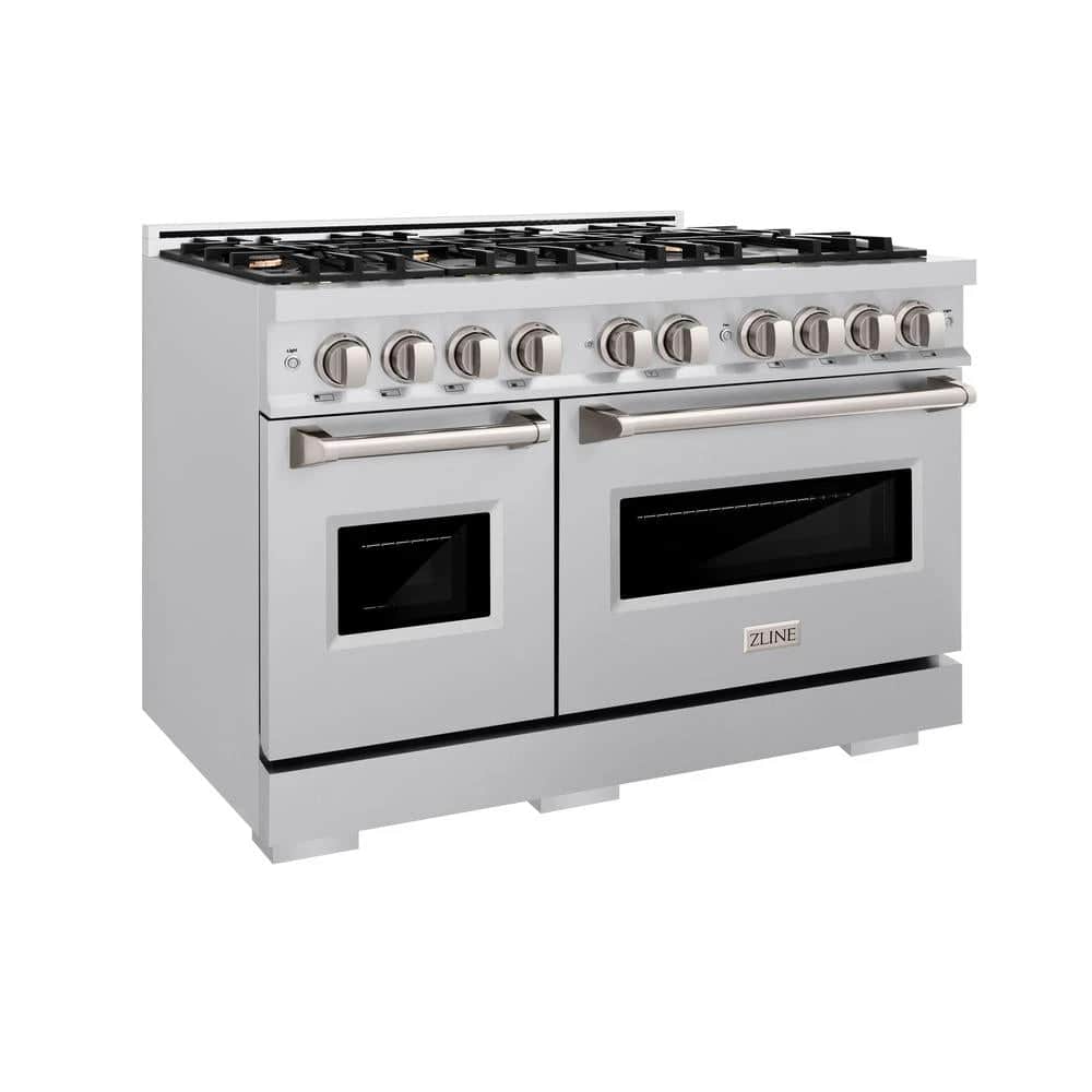 48 In. 6.7 Cu. Ft. Classic Double Oven Gas Range In Stainless Steel With 8 Brass Burners