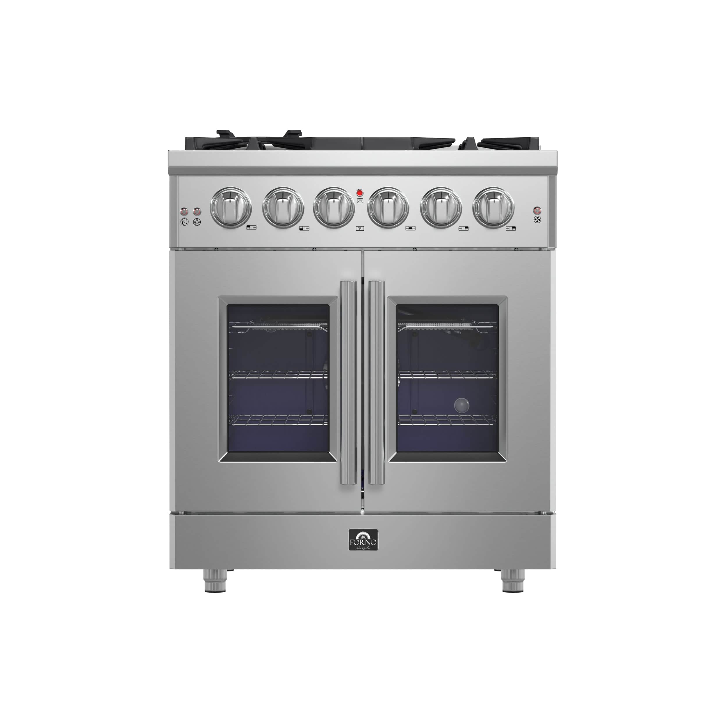 Massimo 30-Inch Freestanding French Door Gas Range, 4 Burners, Convection Oven, Energy Efficient
