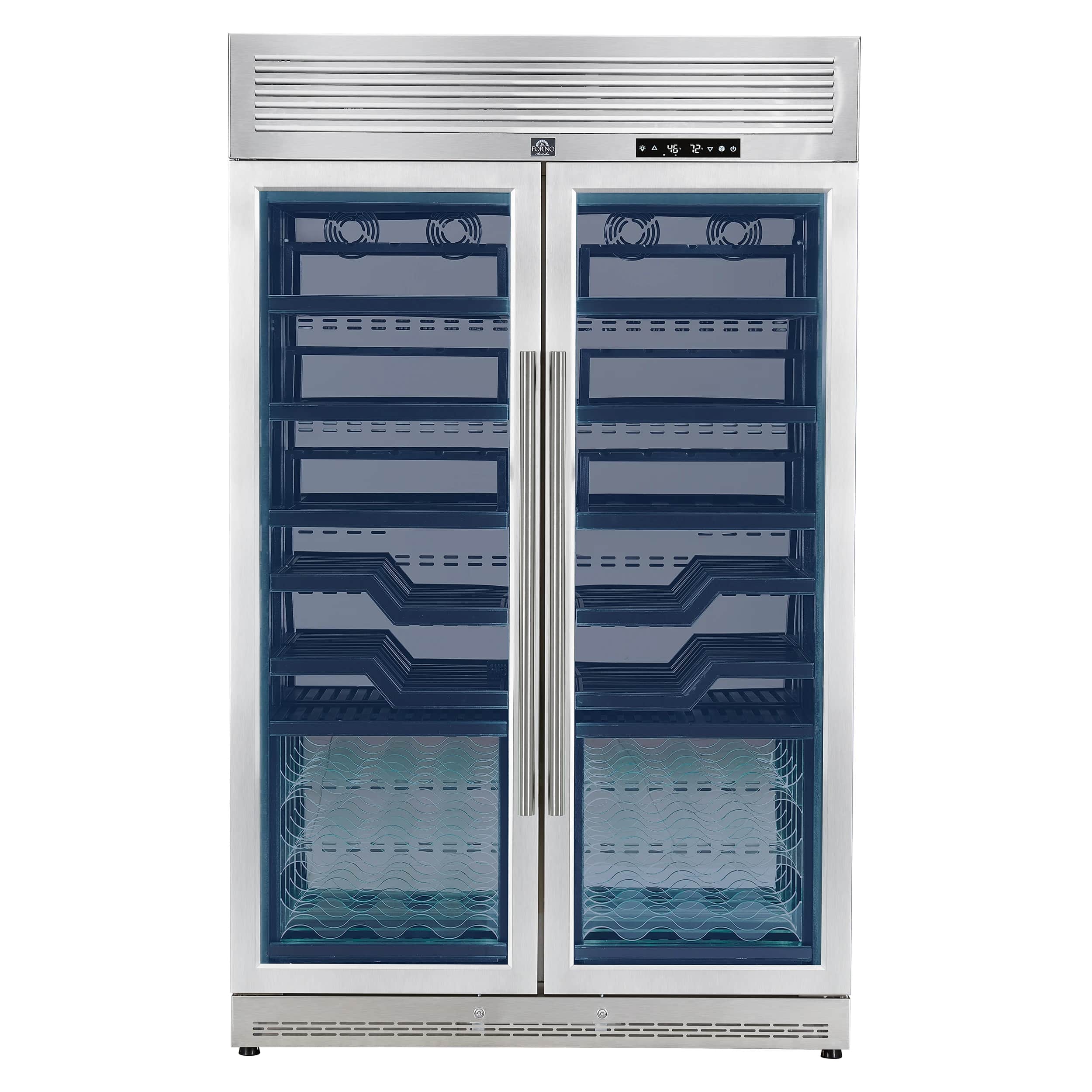 Abruzzo 48-Inch Dual Zones Wine Cellar, 102 Bottles, 24 cu. ft., Green Acrylic Holders & Black Shelves