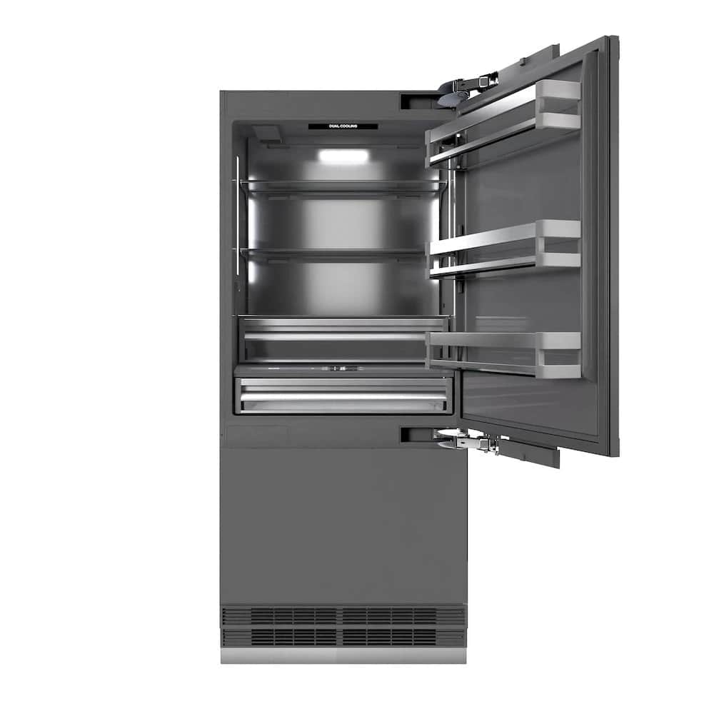 Autograph Edition 36 In. 19.8 Cu. Ft. Panel Ready Built-in Bottom Freezer Refrigerator With Water Dispenser And Ice Maker With Graphite Gray Interior And Polished Gold Accents
