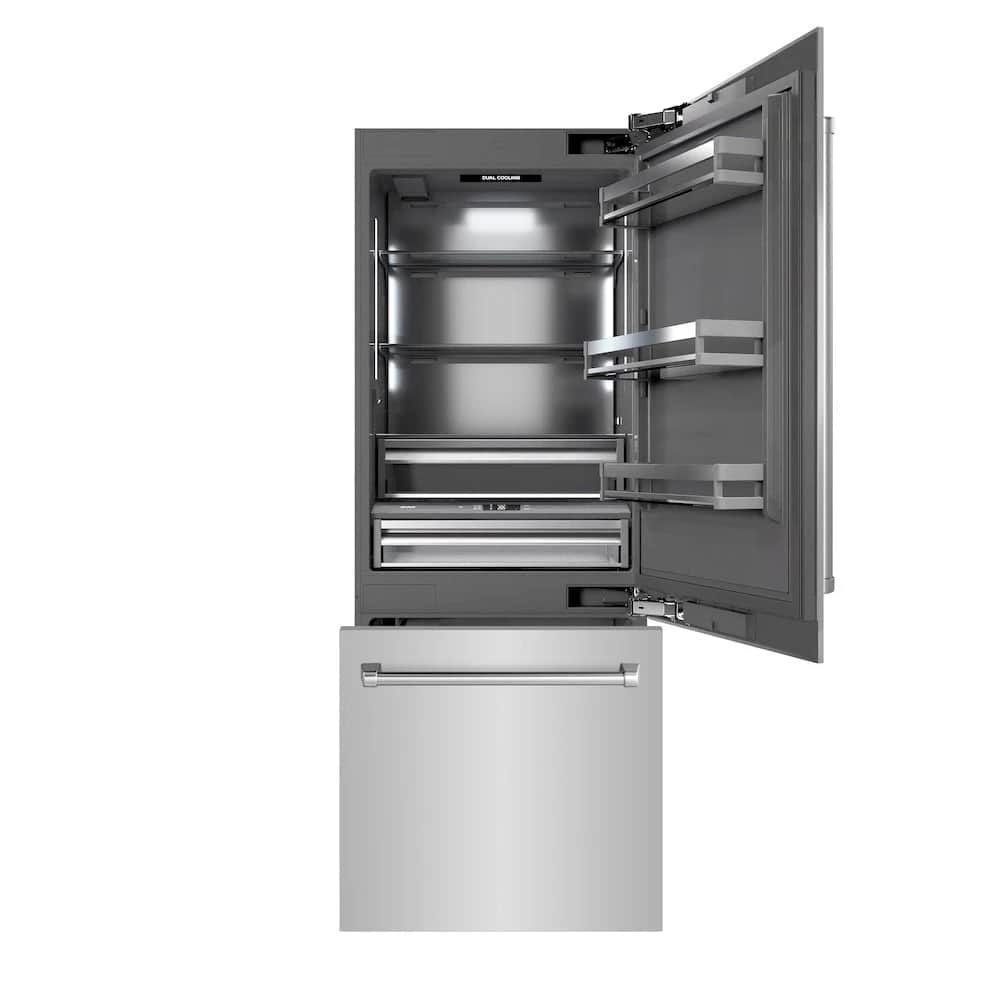 30 In. 16.1 Cu. Ft. Built-in Bottom Freezer Refrigerator With Water Dispenser And Ice Maker In Stainless Steel With Graphite Gray Interior