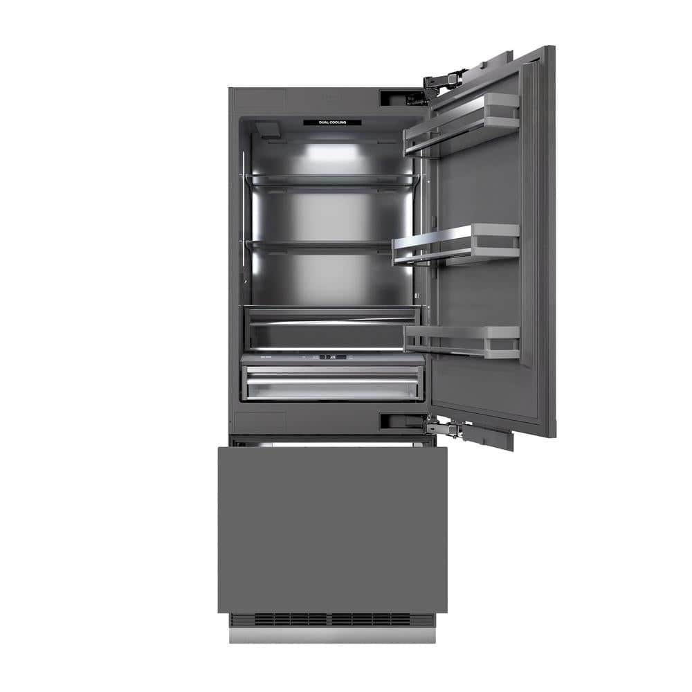 30 In. 16.1 Cu. Ft. Panel Ready Built-in Bottom Freezer Refrigerator With Water Dispenser And Ice Maker With Graphite Gray Interior