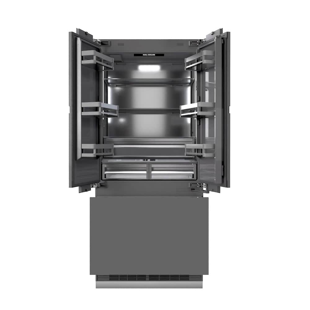 36 In. 19.6 Cu. Ft. Panel Ready French Door Built-in Bottom Freezer Refrigerator With Water Dispenser And Ice Maker With Graphite Gray Interior