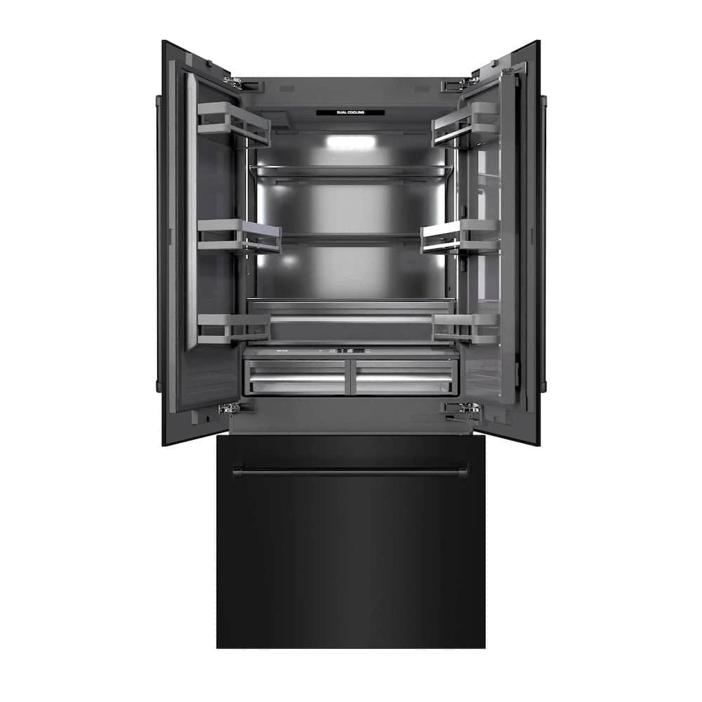 36 In. 19.6 Cu. Ft. French Door Built-in Bottom Freezer Refrigerator With Water Dispenser And Ice Maker In Black Stainless Steel With Graphite Gray Interior