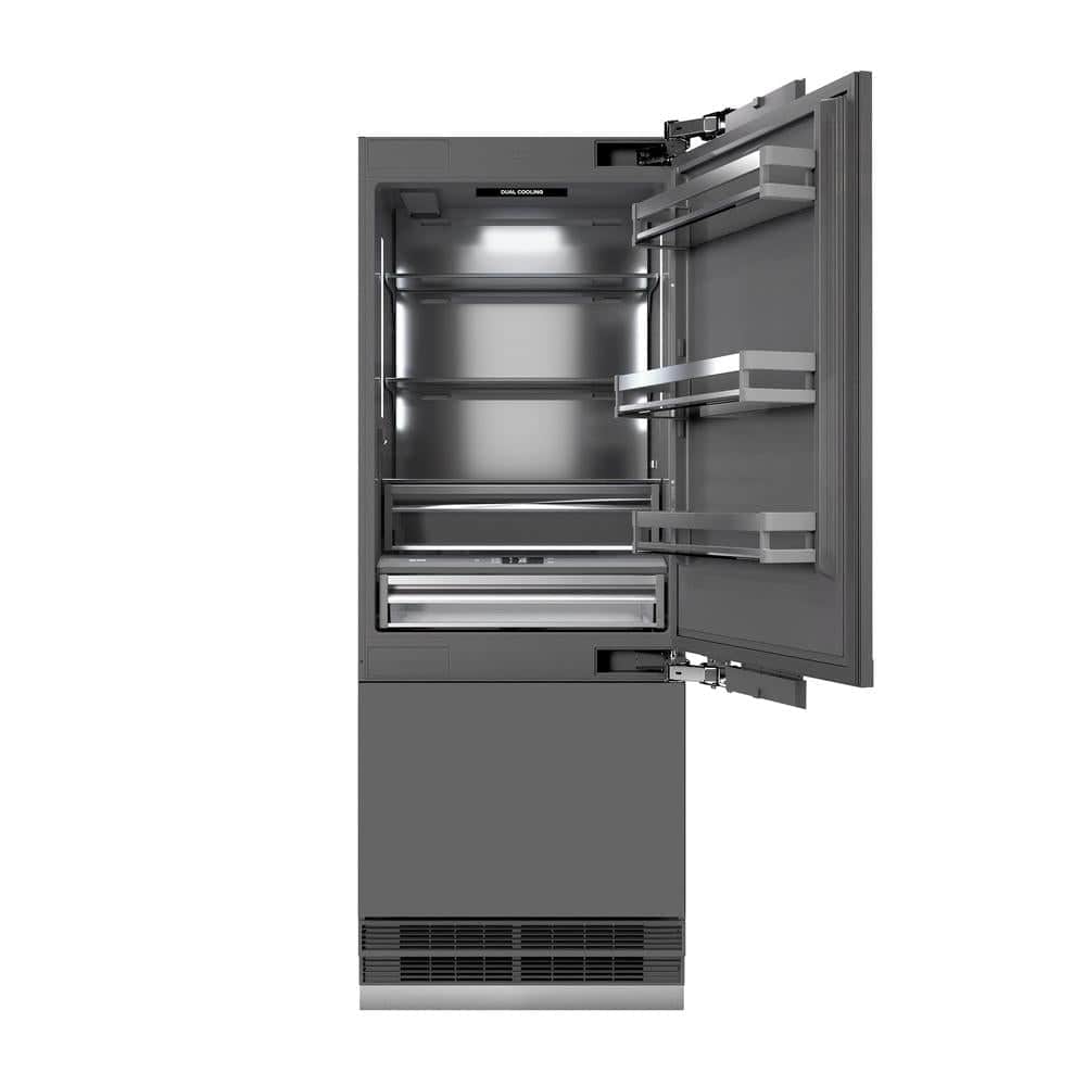 Autograph Edition 30 In. 16.1 Cu. Ft. Panel Ready Built-in Bottom Freezer Refrigerator With Water Dispenser And Ice Maker With Graphite Gray Interior And Champagne Bronze Accents
