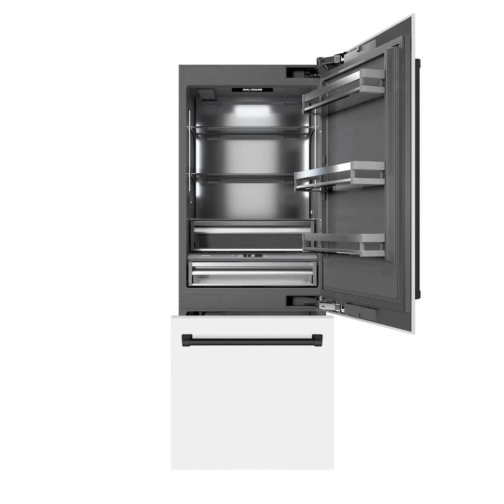 Autograph Edition 30 In. 16.1 Cu. Ft. Built-in Bottom Freezer Refrigerator With Water Dispenser And Ice Maker In White Matte With Graphite Gray Interior And Matte Black Accents