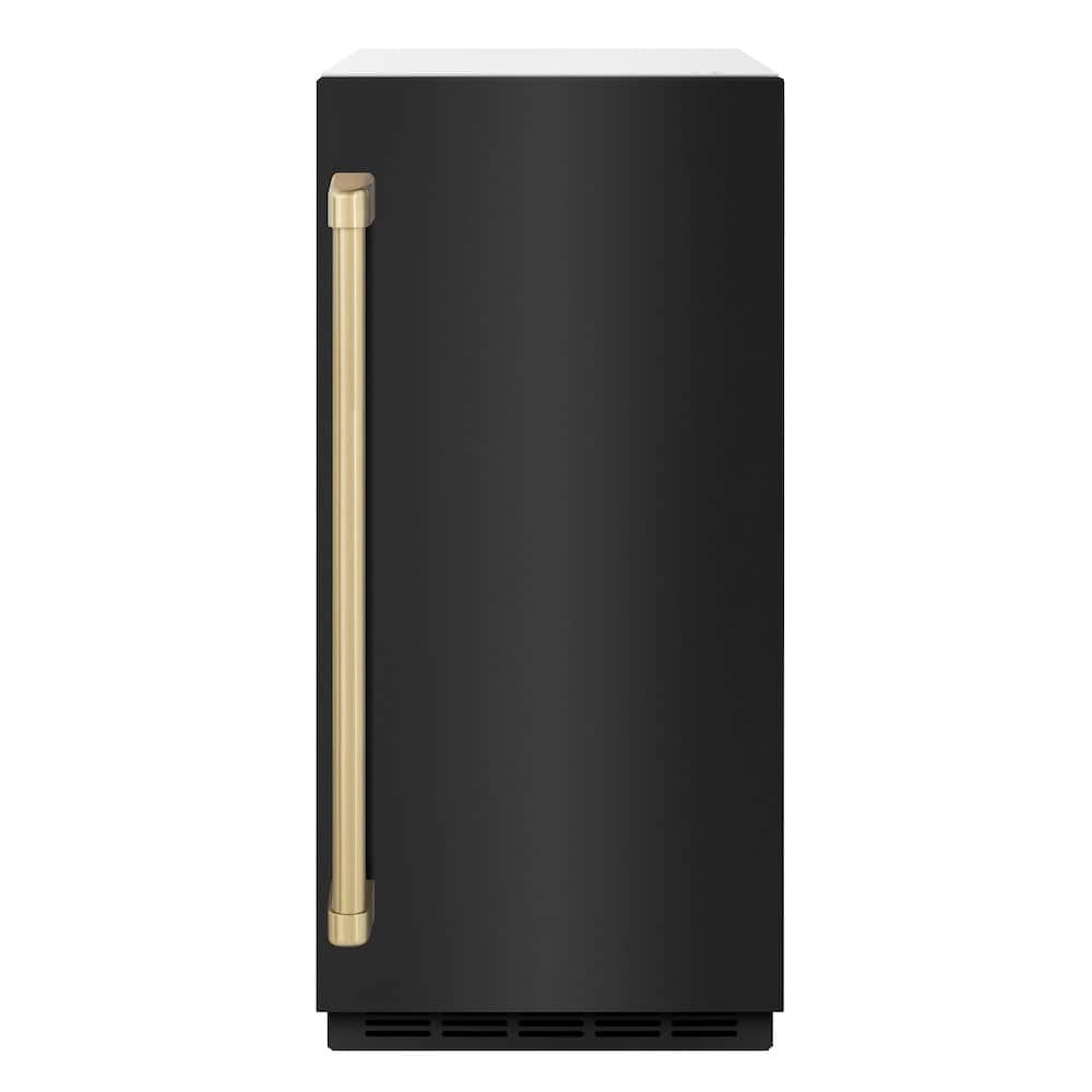 Autograph Edition 15 in. Touchstone Clear Cube Ice Maker with Drain Pump and Black Stainless Steel Door with Champagne Bronze Handle