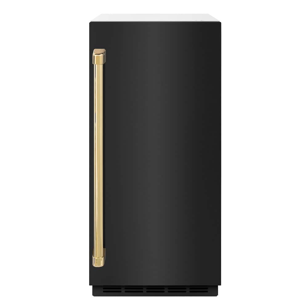 Autograph Edition 15 in. Touchstone Clear Cube Ice Maker with Drain Pump and Black Stainless Steel Door with Polished Gold Handle
