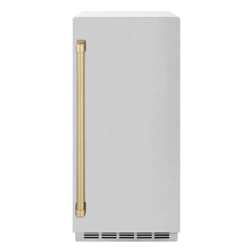 Autograph Edition 15 in. Touchstone Clear Cube Ice Maker with Drain Pump and Satin Stainless Steel Door with Champagne Bronze Handle