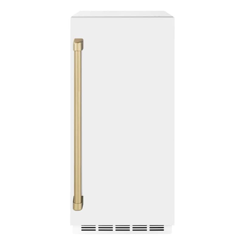 Autograph Edition 15 in. Touchstone Clear Cube Ice Maker with Drain Pump and White Matte Door with Champagne Bronze Handle