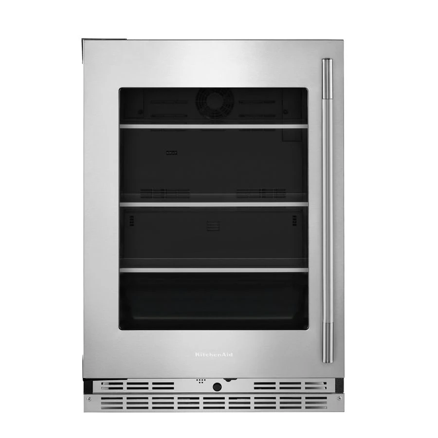 24" Undercounter Refrigerator With Glass Door And Shelves With Metallic Accents