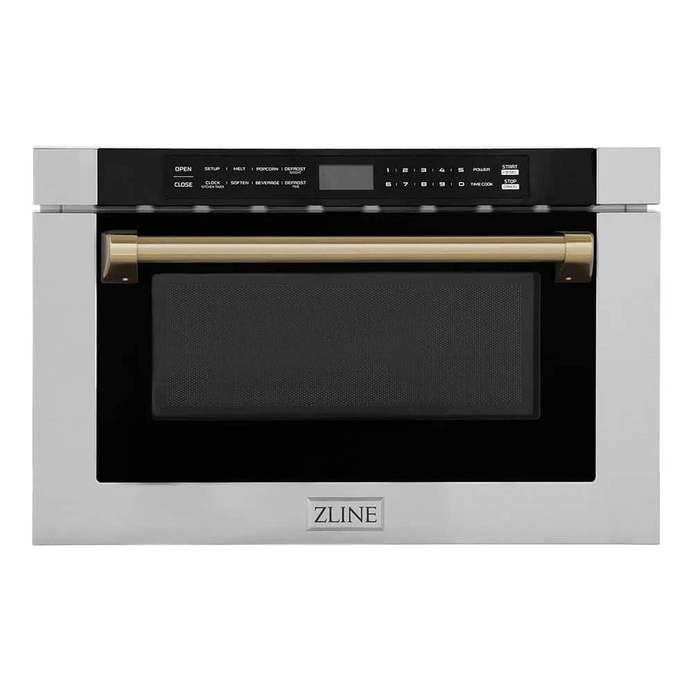 Autograph Edition 24 In. 1.2 Cu. Ft. Built-in Microwave Drawer With A Traditional Handle In Stainless Steel And Champagne Bronze Accents
