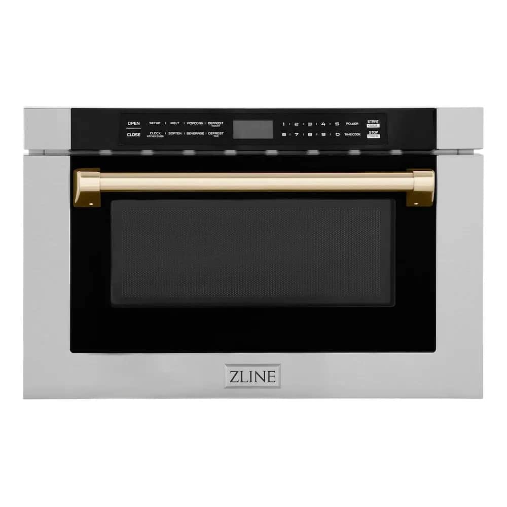 Autograph Edition 24 In. 1.2 Cu. Ft. Built-in Microwave Drawer With A Traditional Handle In Stainless Steel And Polished Gold Accents