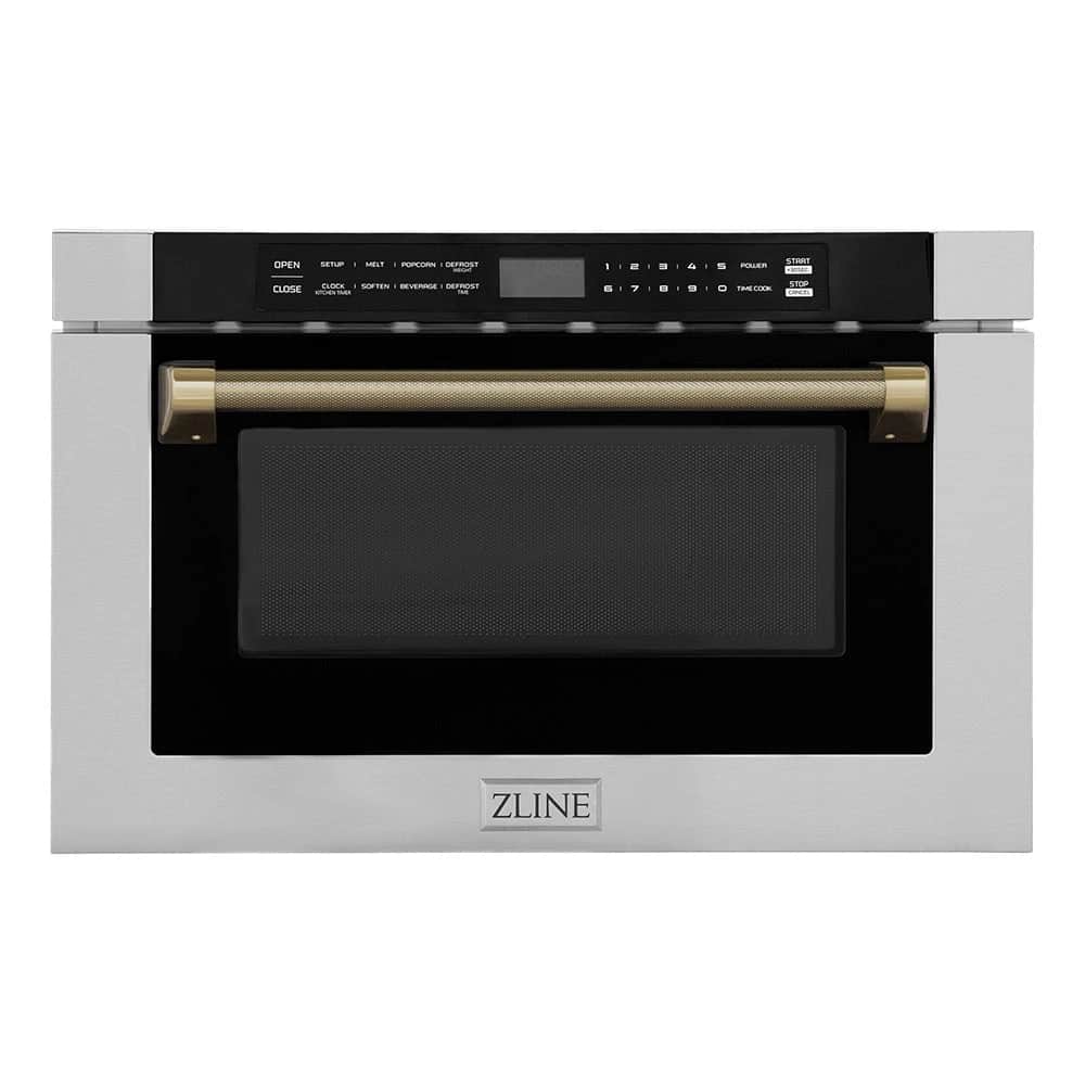 Autograph Edition 24 In. 1.2 Cu. Ft. Built-in Microwave Drawer In Stainless Steel And Champagne Bronze Helix Handle