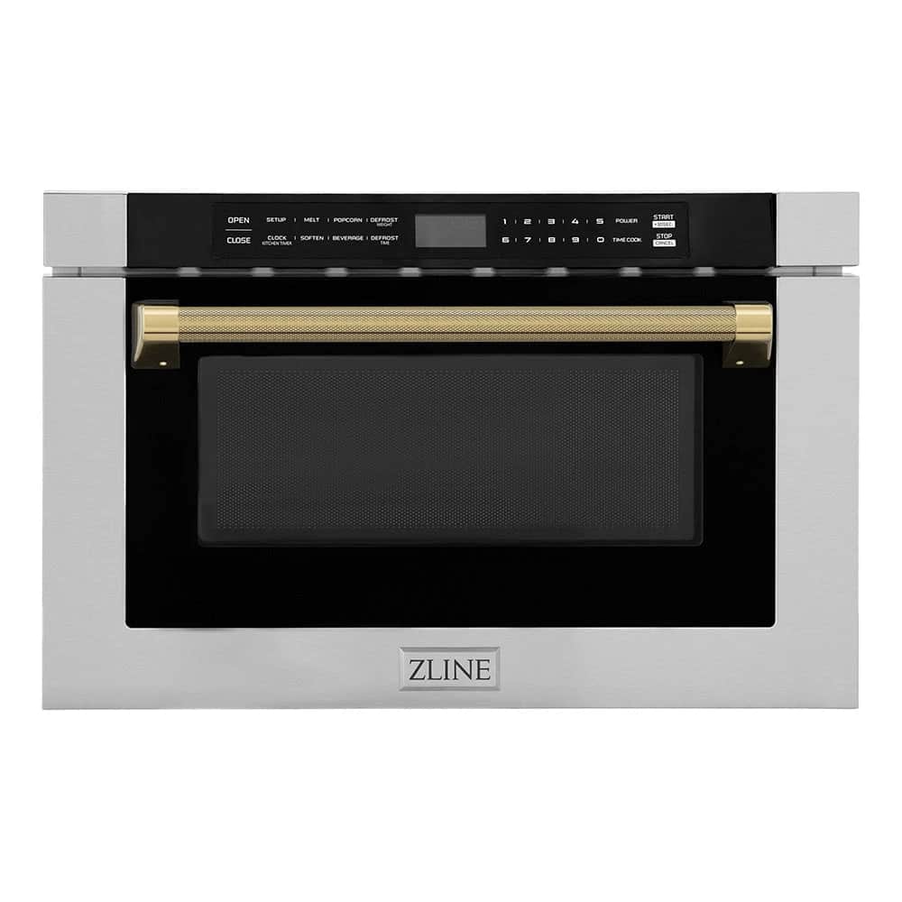 Autograph Edition 24 In. 1.2 Cu. Ft. Built-in Microwave Drawer In Stainless Steel And Polished Gold Helix Handle