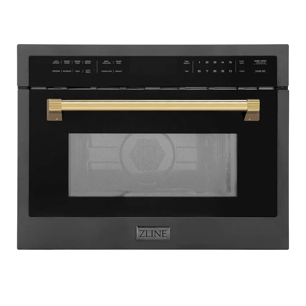 Autograph Edition 24 In. 1.6 Cu Ft. Built-in Convection Microwave Oven In Black Stainless Steel With Polished Gold Accents