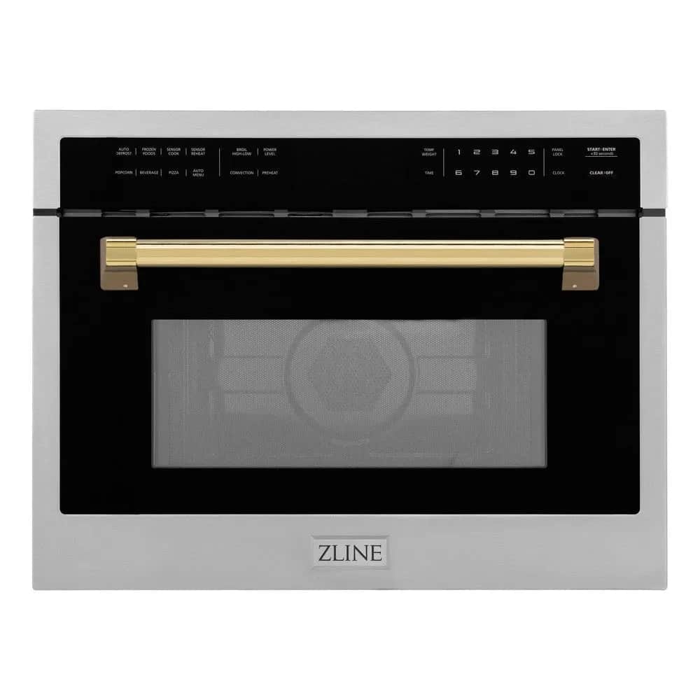 Autograph Edition 24 In. 1.6 Cu Ft. Built-in Convection Microwave Oven In Stainless Steel With Polished Gold Accents