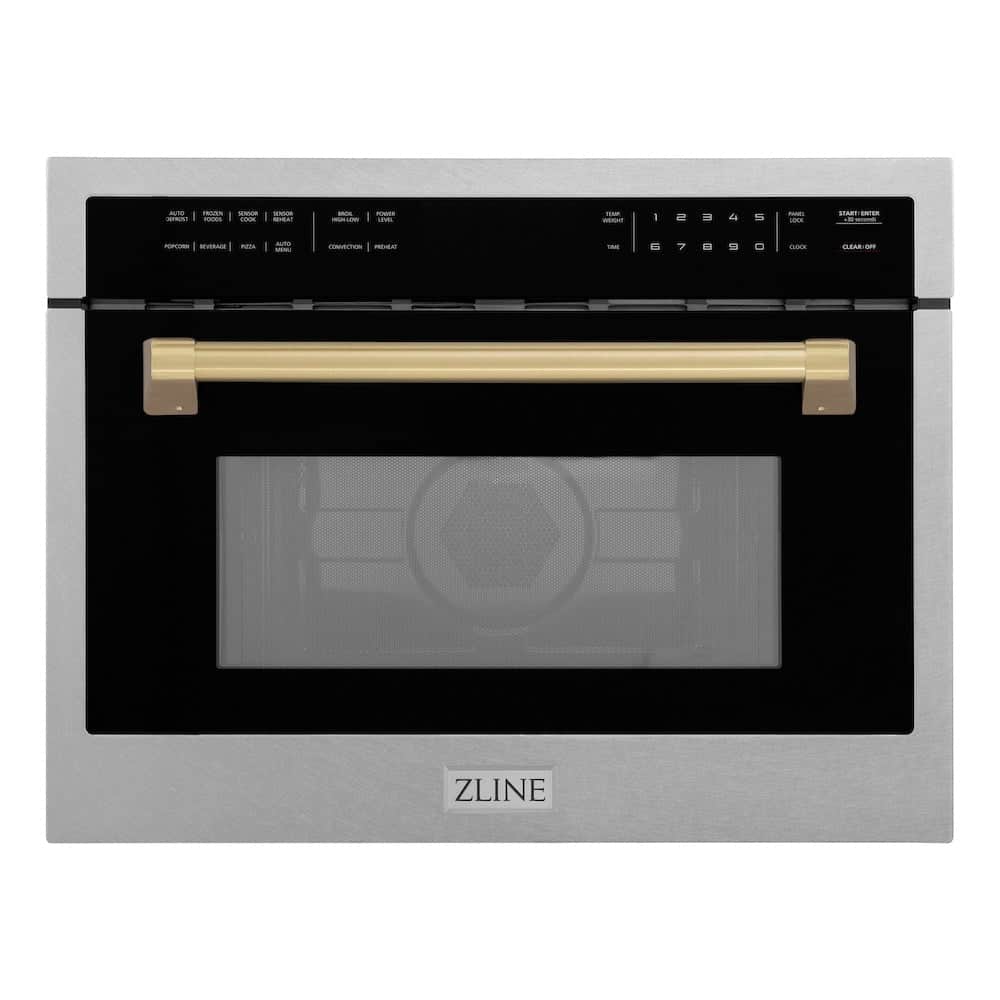 Autograph Edition 24 In. 1.6 Cu Ft. Built-in Convection Microwave Oven In Satin Stainless Steel With Champagne Bronze Accents