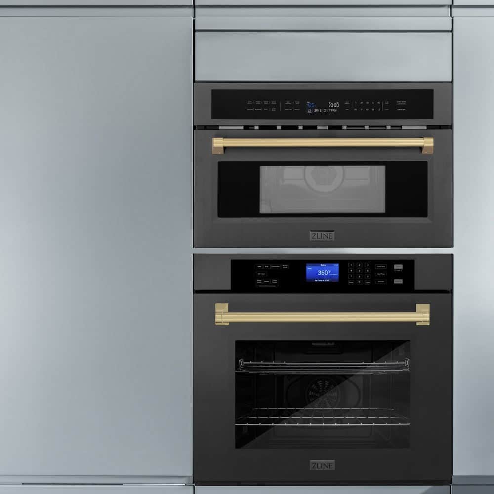 Autograph Edition 30 In. 1.6 Cu Ft. Built-in Convection Microwave Oven In Black Stainless Steel With Champagne Bronze Accents