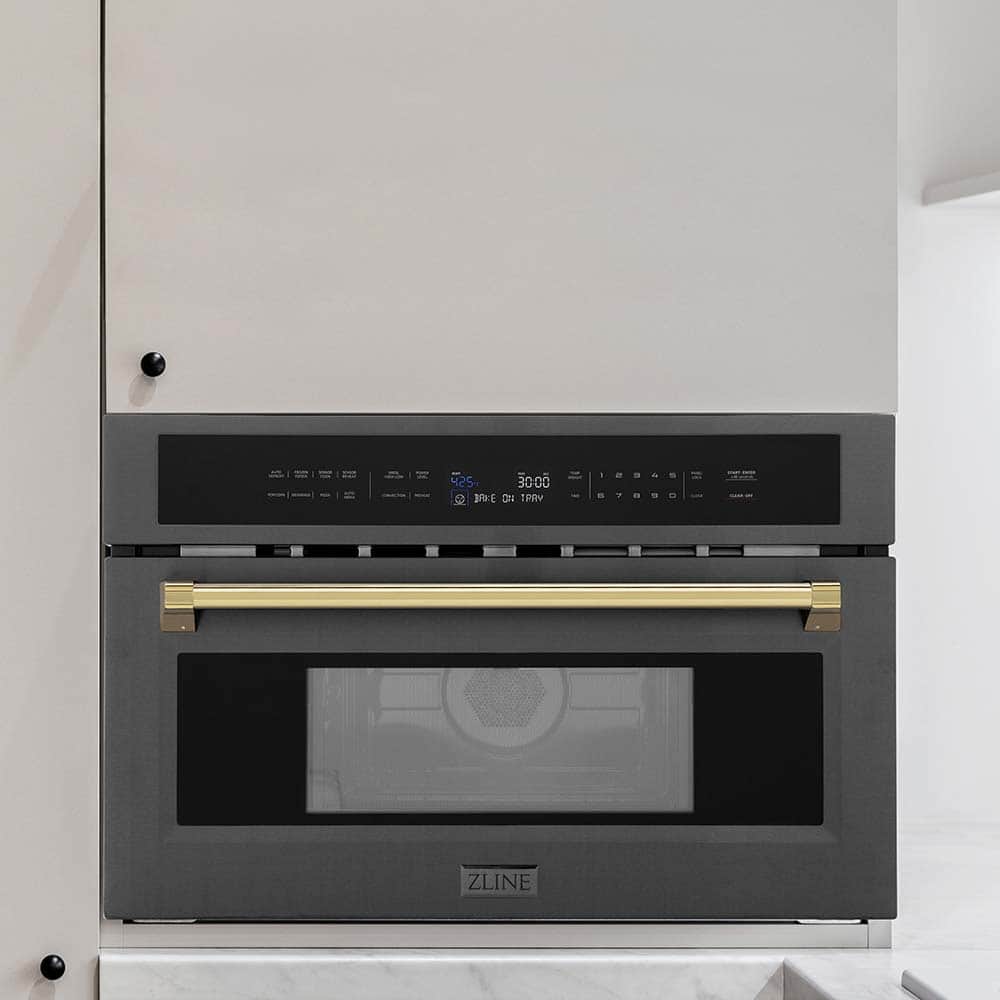 Autograph Edition 30 In. 1.6 Cu Ft. Built-in Convection Microwave Oven In Black Stainless Steel With Polished Gold Accents