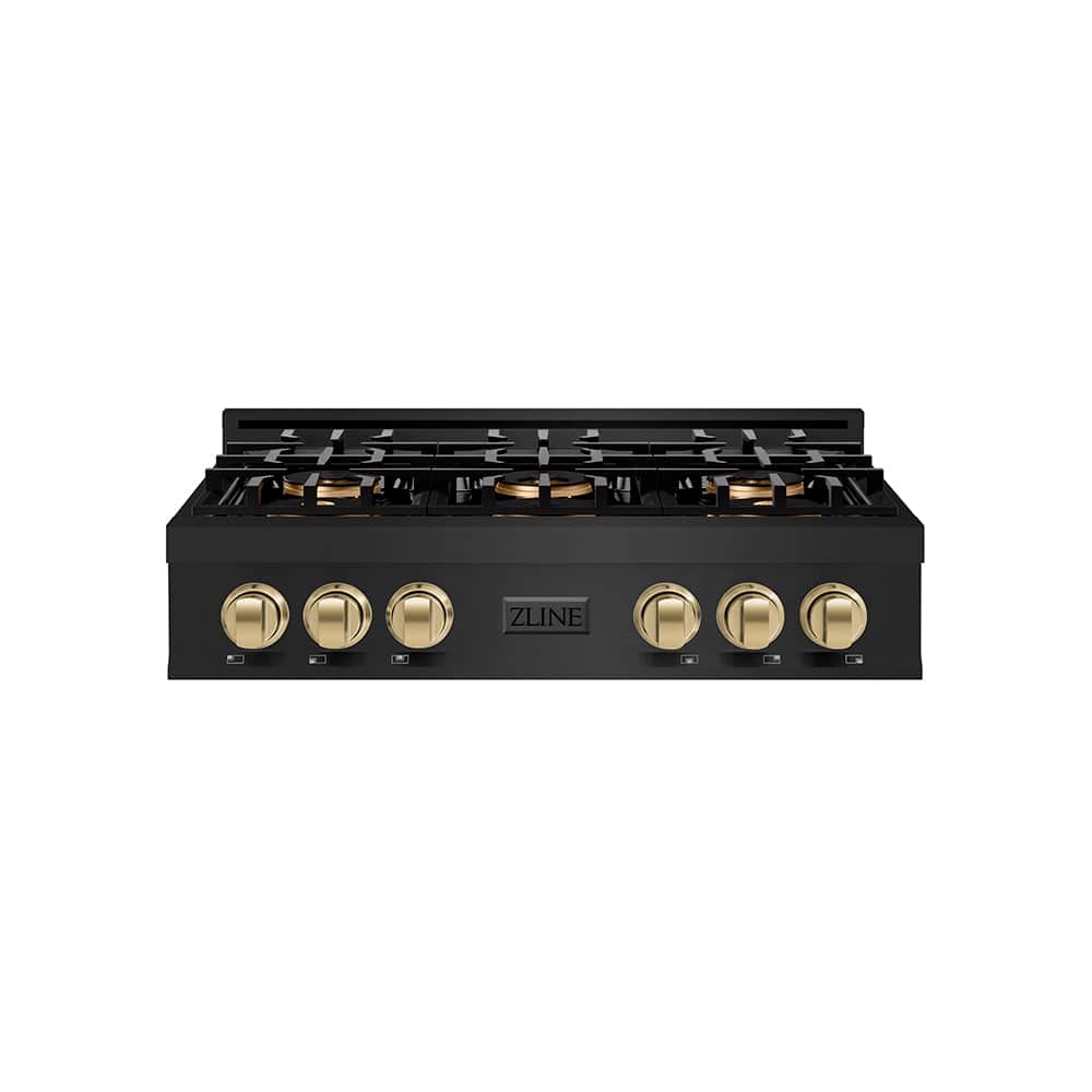 Autograph Edition 36 In. Classic Gas Rangetop With 6 Burner Duopro™ Cooktop In Black Stainless Steel And Champagne Bronze Accents