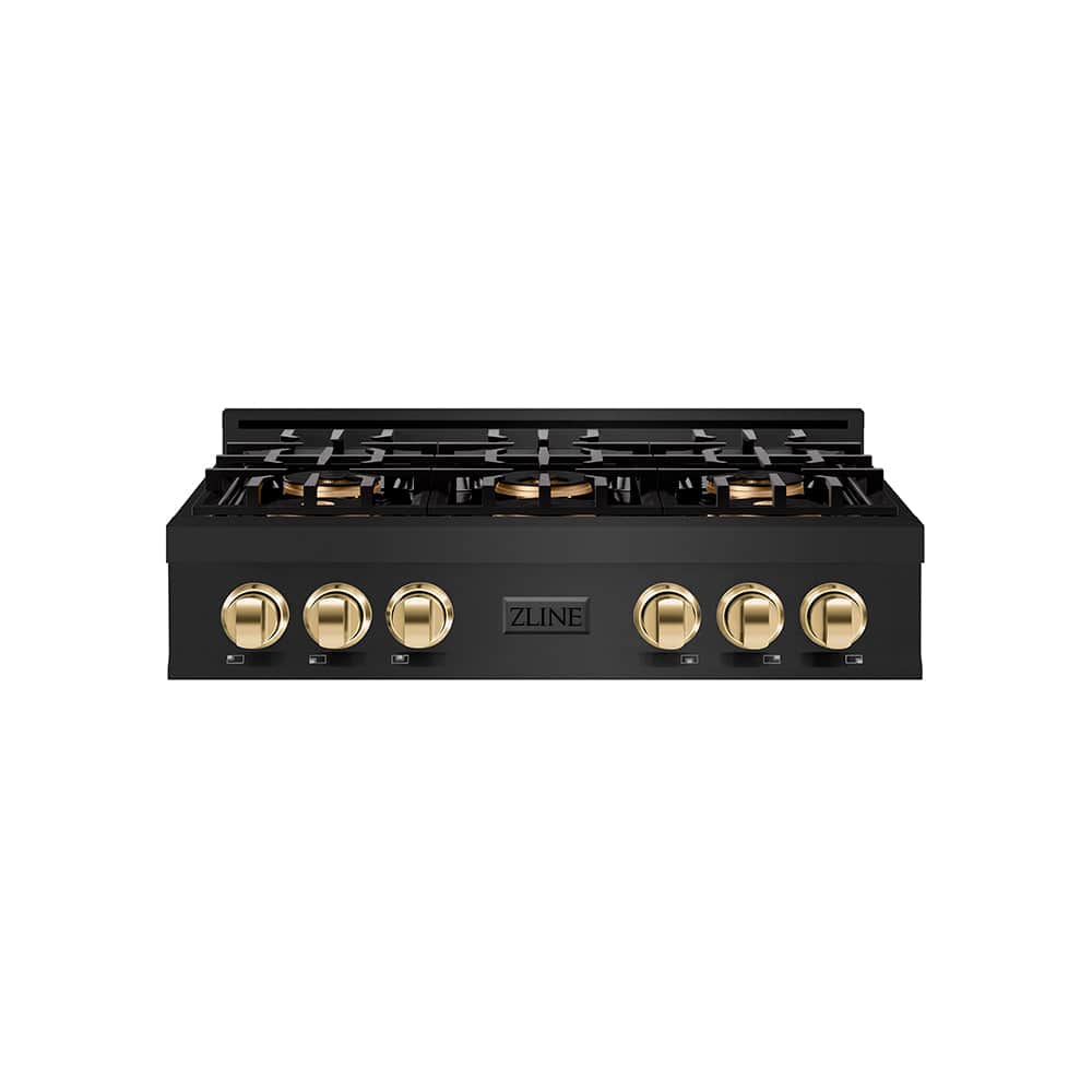 Autograph Edition 36 In. Classic Gas Rangetop With 6 Burner Duopro™ Cooktop In Black Stainless Steel And Polished Gold Accents