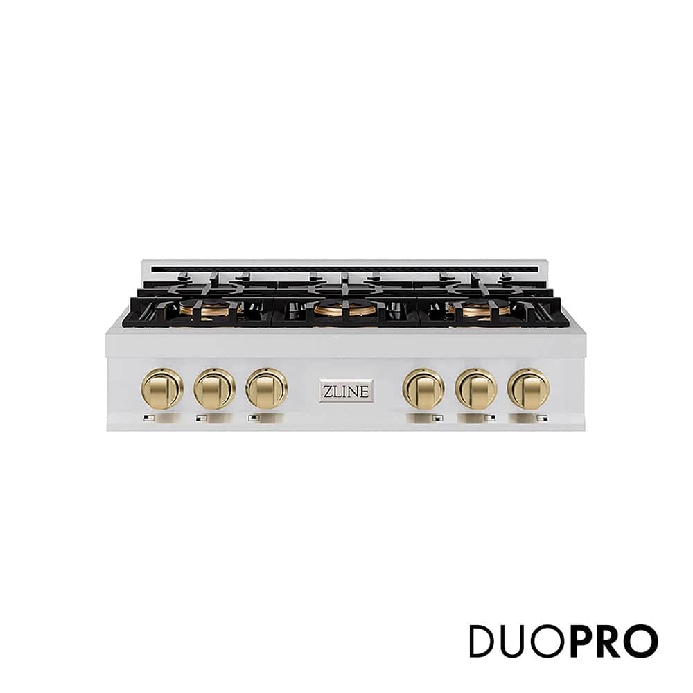 Autograph Edition 36 In. Classic Gas Rangetop With 6 Burner Duopro™ Cooktop In Stainless Steel And Champagne Bronze Accents