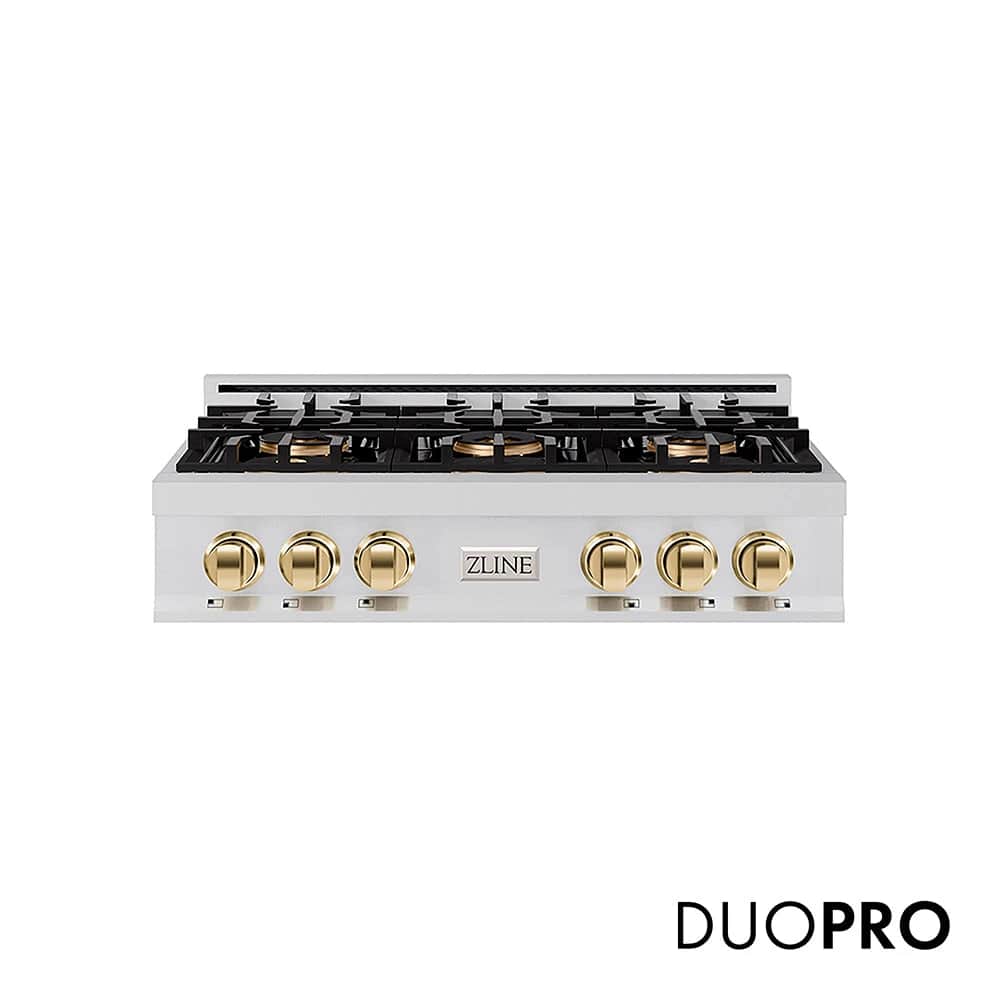 Autograph Edition 36 In. Classic Gas Rangetop With 6 Burner Duopro™ Cooktop In Stainless Steel And Polished Gold Accents