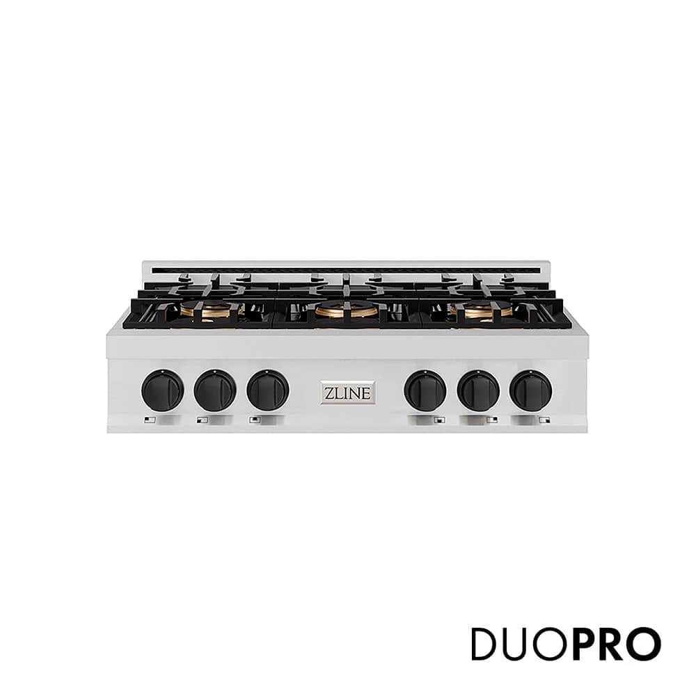 Autograph Edition 36 In. Classic Gas Rangetop With 6 Burner Duopro™ Cooktop In Stainless Steel And Matte Black Accents