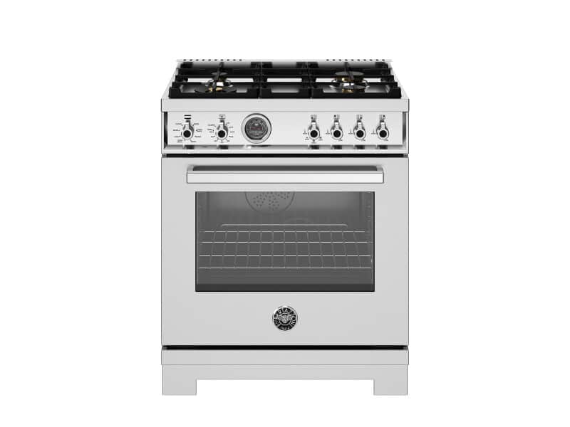 30 inch Dual Fuel Range, 4 Brass Burners, Electric Self-Clean Oven