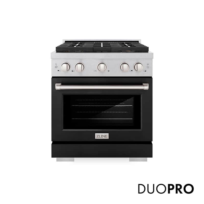 30 In. 4.2 Cu. Ft. Paramount Gas Range With 4 Burner Duopro™ Cooktop And Convection Gas Oven In Satin Stainless Steel With Black Matte Door