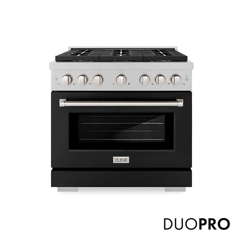36 In. 5.2 Cu. Ft. Paramount Gas Range With 6 Burner Duopro™ Cooktop And Convection Gas Oven In Satin Stainless Steel With Black Matte Door