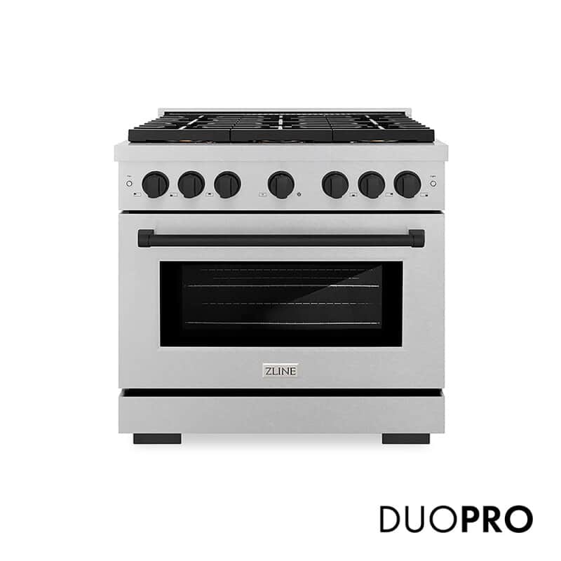 Autograph Edition 36 In. 5.2 Cu. Ft. Paramount Gas Range With 6 Burner Duopro™ Cooktop And Convection Gas Oven In Satin Stainless Steel And Matte Black Accents
