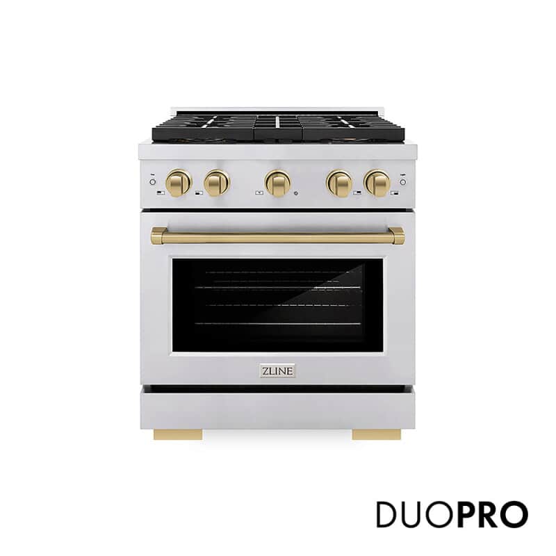 Autograph Edition 30 In. 4.2 Cu. Ft. Paramount Gas Range With 4 Burner Duopro™ Cooktop And Convection Gas Oven In Stainless Steel With Champagne Bronze Accents