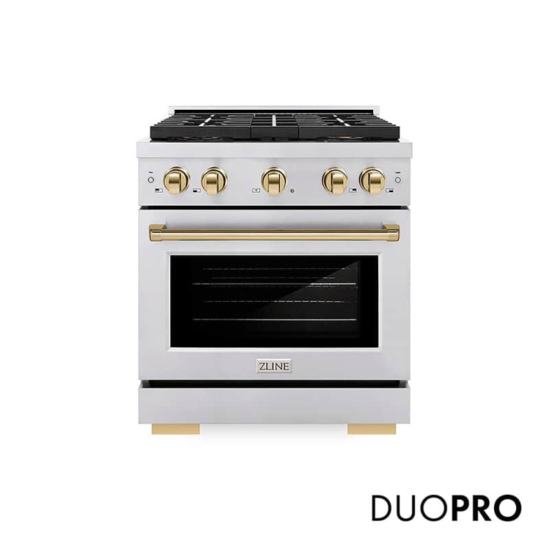Autograph Edition 30 In. 4.2 Cu. Ft. Paramount Gas Range With 4 Burner Duopro™ Cooktop And Convection Gas Oven In Stainless Steel With Polished Gold Accents
