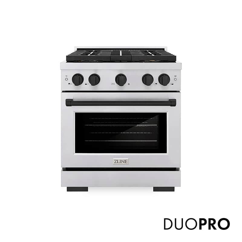 Autograph Edition 30 In. 4.2 Cu. Ft. Paramount Gas Range With 4 Burner Duopro™ Cooktop And Convection Gas Oven In Stainless Steel With Matte Black Accents