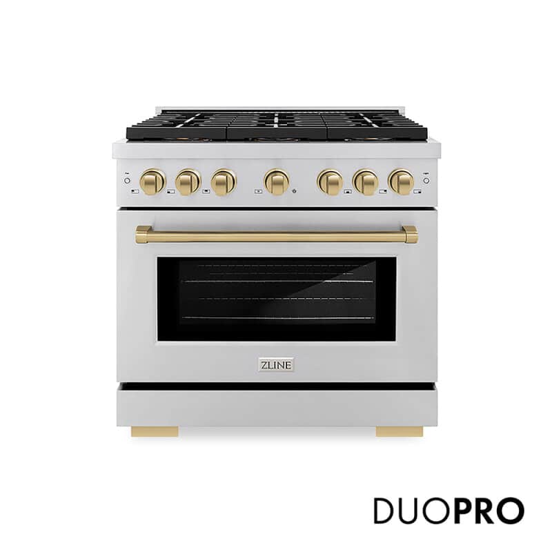 Autograph Edition 36 In. 5.2 Cu. Ft. Paramount Gas Range With 6 Burner Duopro™ Cooktop And Convection Gas Oven In Stainless Steel And Champagne Bronze Accents
