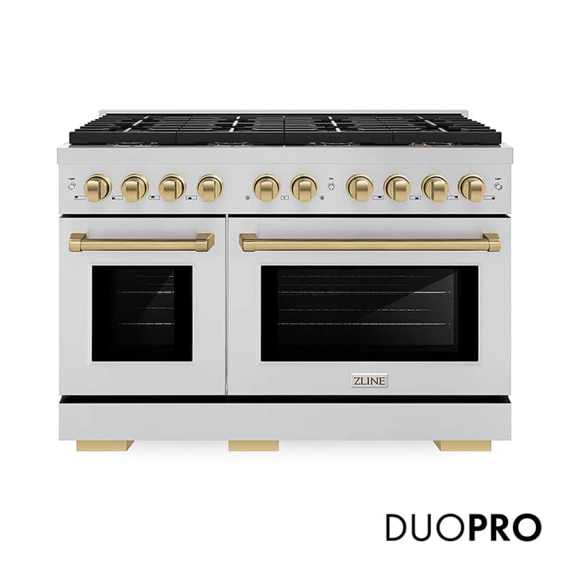 Autograph Edition 48 In. 6.7 Cu. Ft. Paramount Gas Range With 8 Burner Duopro™ Cooktop And Dual Ovens In Stainless Steel And Champagne Bronze Accents