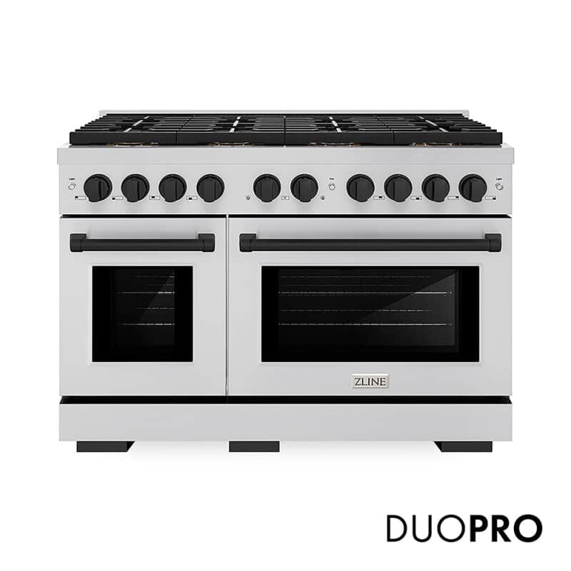 Autograph Edition 48 In. 6.7 Cu. Ft. Paramount Gas Range With 8 Burner Duopro™ Cooktop And Dual Ovens In Stainless Steel And Matte Black Accents