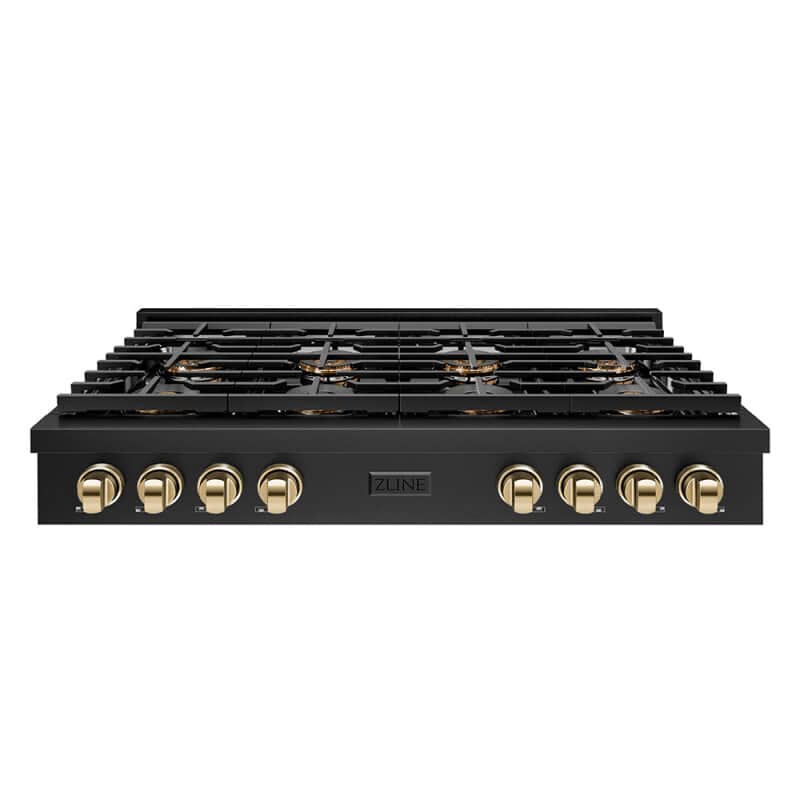 Autograph Edition 48 In. Paramount Gas Rangetop With 8 Burner Duopro™ Cooktop In Black Stainless Steel And Polished Gold Accents