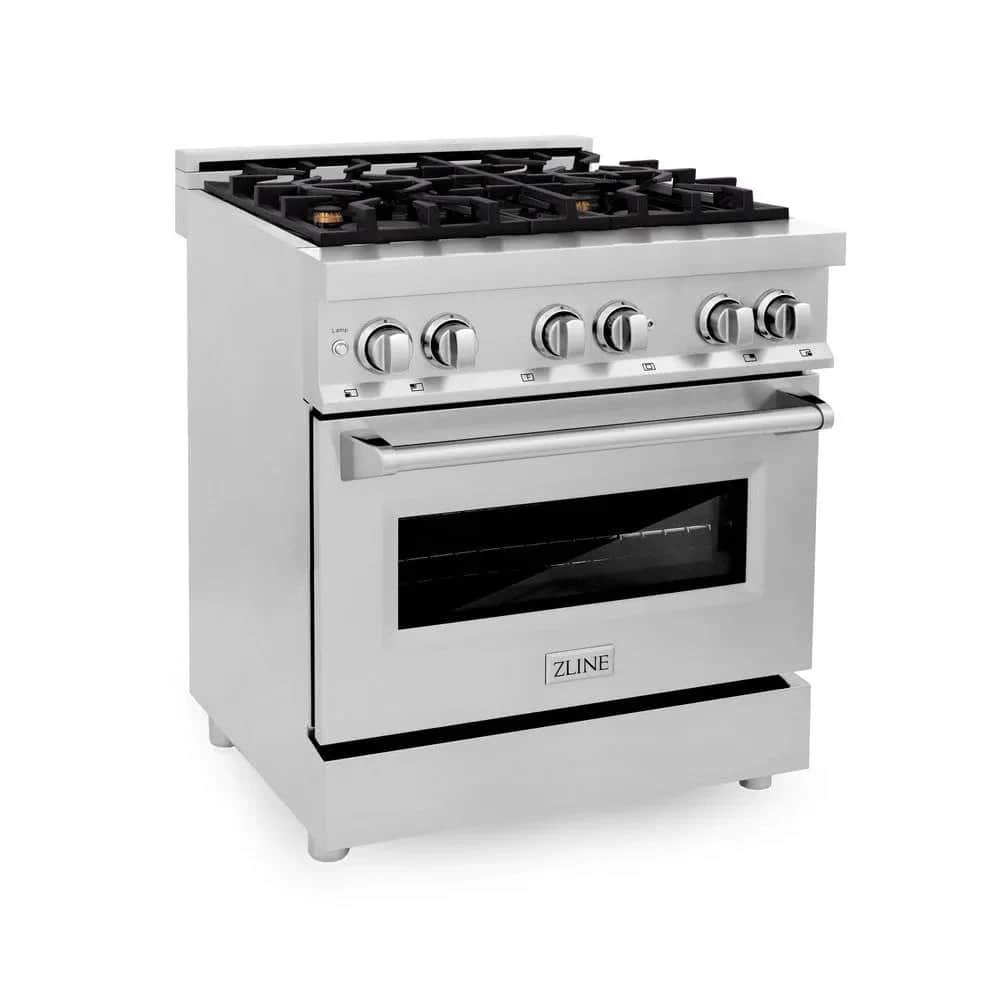 30 In. 4.0 Cu. Ft. Legacy Dual Fuel Range With Gas Cooktop And Electric Convection Oven In Stainless Steel With 4 Brass Burners