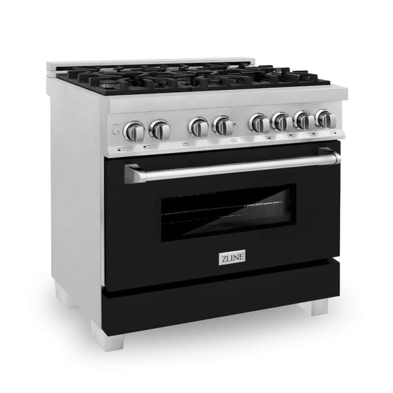 36 In. 4.6 Cu. Ft. Legacy Dual Fuel Range With 6 Burner Gas Cooktop And Electric Convection Oven In Satin Stainless Steel And Black Matte Door