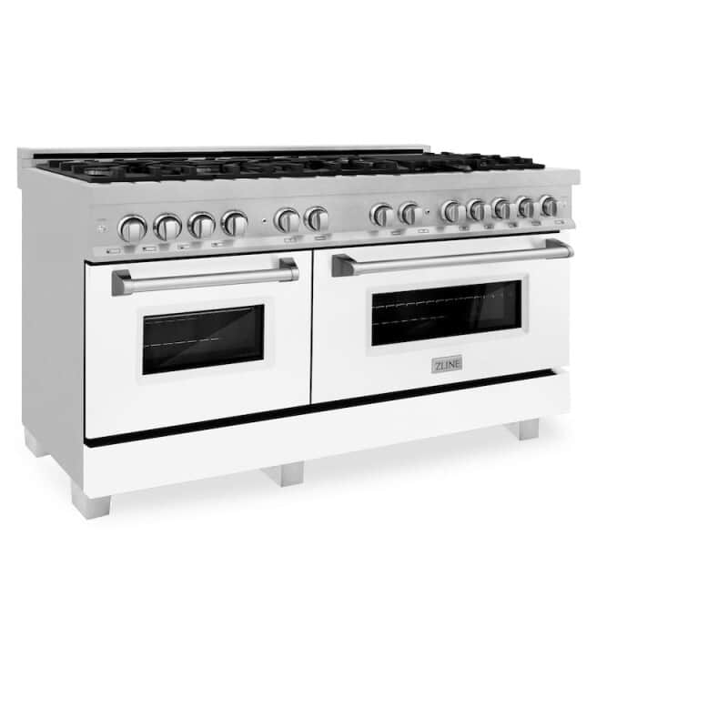 60 In. 7.4 Cu. Ft. Legacy Dual Fuel Range With 9 Burner Gas Cooktop And 2 Electric Convection Ovens In Satin Stainless Steel And White Matte Doors