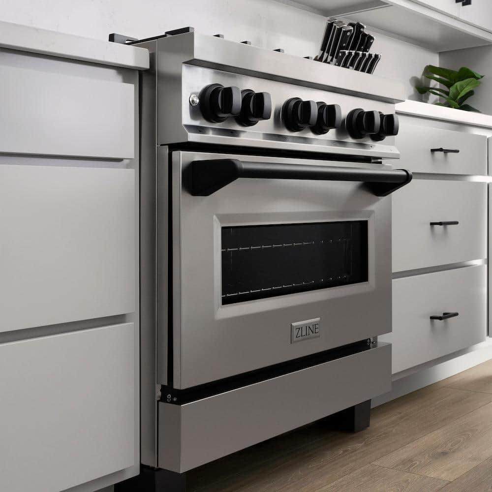 Autograph Edition 30 In. 4.0 Cu. Ft. Legacy Dual Fuel Range With 4 Burner Gas Cooktop And Electric Convection Oven In Stainless Steel And Matte Black Accents