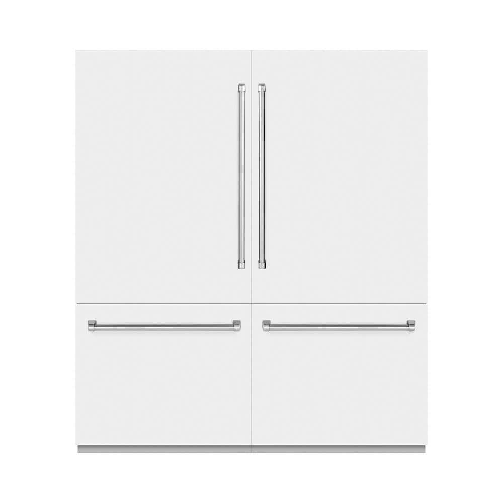 72 In. 39.6 Cu. Ft. French Door Built-in Bottom Freezer Refrigerator With Water Dispensers And Ice Makers In White Matte
