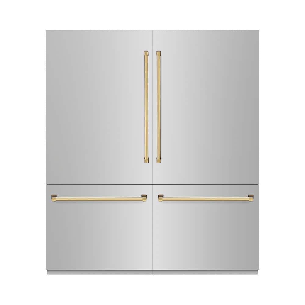 Autograph Edition 72 In. 39.6 Cu. Ft. French Door Built-in Bottom Freezer Refrigerator With Water Dispensers And Ice Makers In Stainless Steel With Polished Gold Accents
